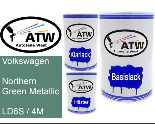 Volkswagen, Northern Green Metallic, LD6S / 4M: 500ml Lackdose + 500ml Klarlack + 250ml Härter - Set, von ATW Autoteile West.